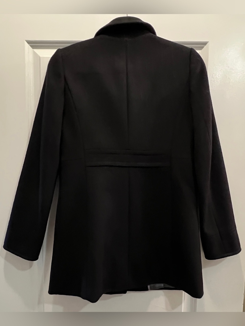 J. Crew Black 100% Wool Ruffle Front Coat Size 0 Fall Winter Classic Preppy - Picture 4 of 6